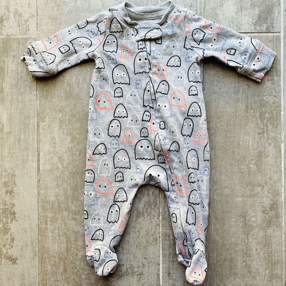 Baby Gap Newborn Girl Boy Gray Pac Man Ghost Sleeper One-Piece Play Outfit